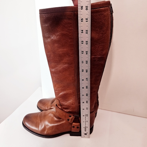Frye Phillip Harness Tan Leather Full Zip Tall Riding Boot Size 8 - Picture 13 of 14